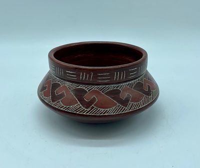 Clay Crafts
. Handmade clay vase, molded and embossed with hand-painted relief. Marked on the 