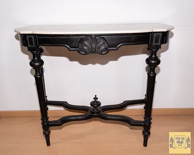 Louis XV style console. Solid Pau-Santo wood, with white marble top, oval sides and front 
