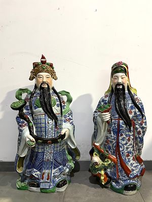 Pair of Oriental Porcelain Sculptures
. Sculptures representing Chinese Immortals, in molded and 