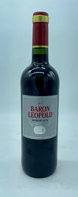 Bottle of French Baron Leopold red wine from the 2015 harvest.