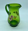 Mug and glasses. Mug with handle in green glass with polychrome painting of floral motifs (19.5 Image - 1