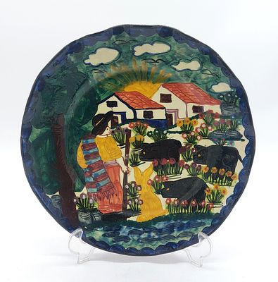 Prato Decorativo Olaria Portuguesa. Marcado na base, Flosa Redondo Portugal, corpo em formato 