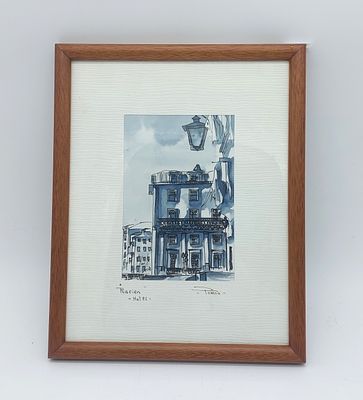 Litografia Ribeira Hotel Porto. Corpo em formato retangular emoldurada em madeira de cor 