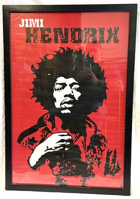 Framed Jimi Hendrix Poster
. Rectangular body, black wooden frame, poster with slight signs of 