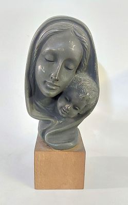Bust of Mary and Child Jesus
. Earthenware body with a square wooden base, representing Mary and 