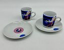 Two cups and saucers in fine porcelain by MN Decor. The cups feature graphics reminiscent of Image - 1