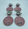 Four portuguese porcelain cups and saucers. Four porcelain cups and saucers. Pieces painted in Image - 1
