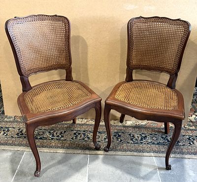 Pair of English Style Chairs
. Cherry wood frame, natural straw back and seat, restored, in good 