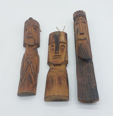 Three Wooden Sculptures
. Cylindrical bodies made of exotic wood, sculptures representing folk 