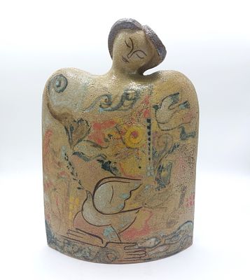 Signed Ceramic Sculpture
. Square-shaped body signed by the sculptor. The piece features painted 