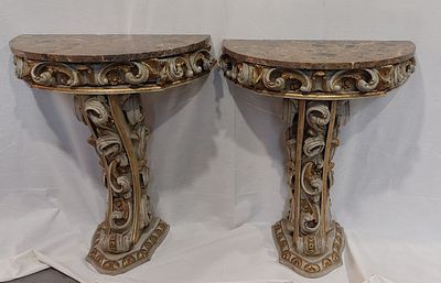 Pair of Half Moon Bedside Tables
. Carved and hollow wood with windings, lacquered and gilded 