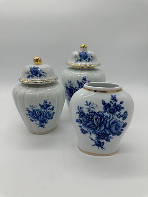 Three Porcelain Jars
. Molded and relief, marked on the base, Sporvil porcelain from Portugal 