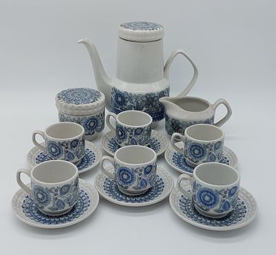 Raul Bernarda Alcoba&ccedil;a Coffee Service
. Marked on the base, teapot, sugar bowl, milk jug and six 