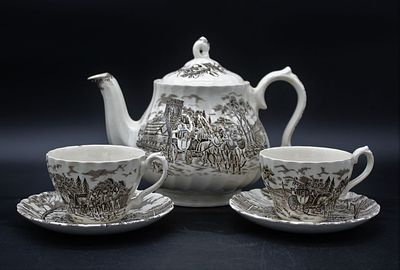 Part of Porcelain Tea Service
. English, marked on the base, Myott Royal Mail, body with wavy 