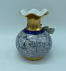 Porcelain vase. Bowl vase with wavy rim and bow sculpture on one side. Painted in shades of Image - 2