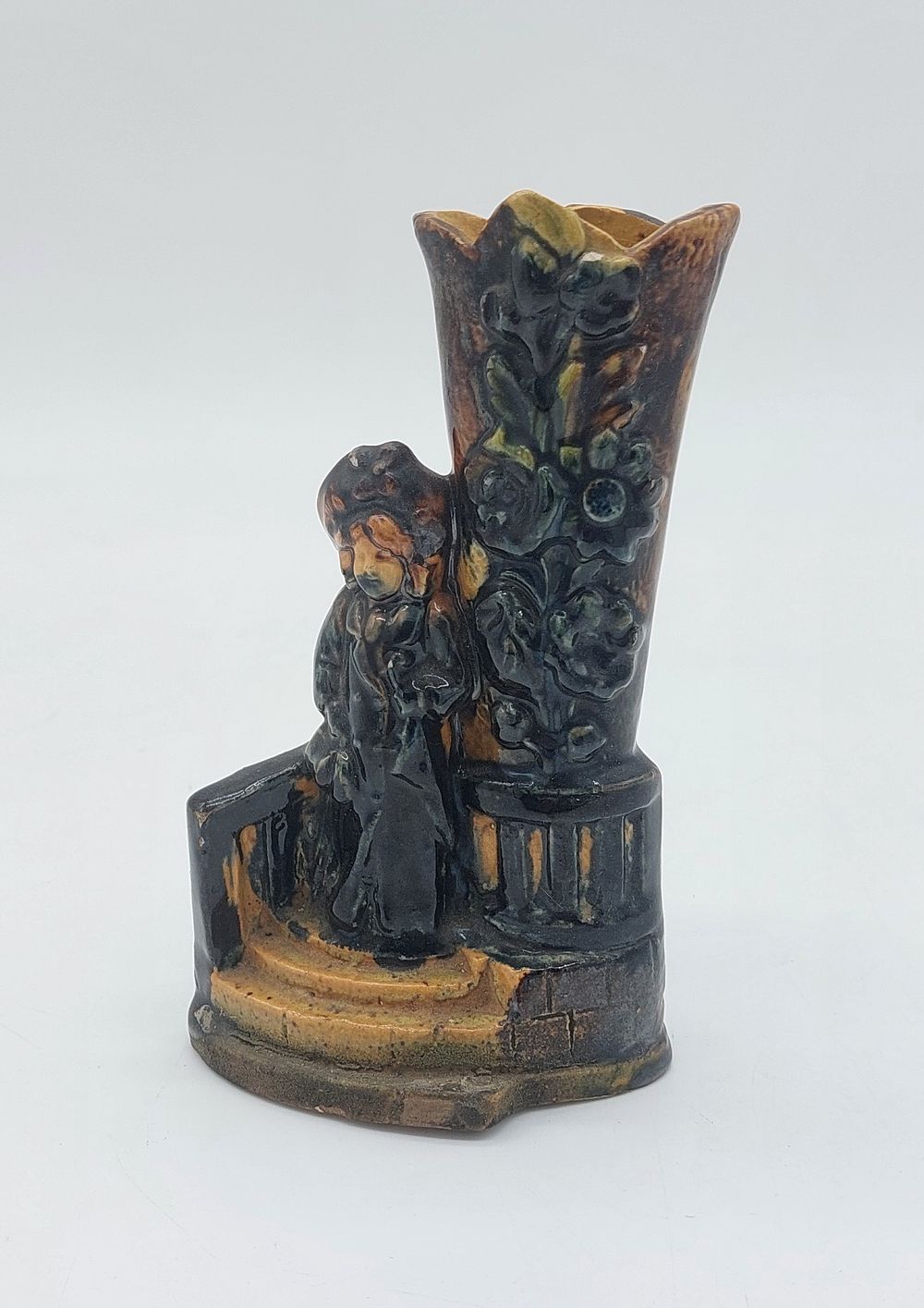 Antique Earthenware Toothpick Holder
. European, sculpture representing a woman and vase, work 
