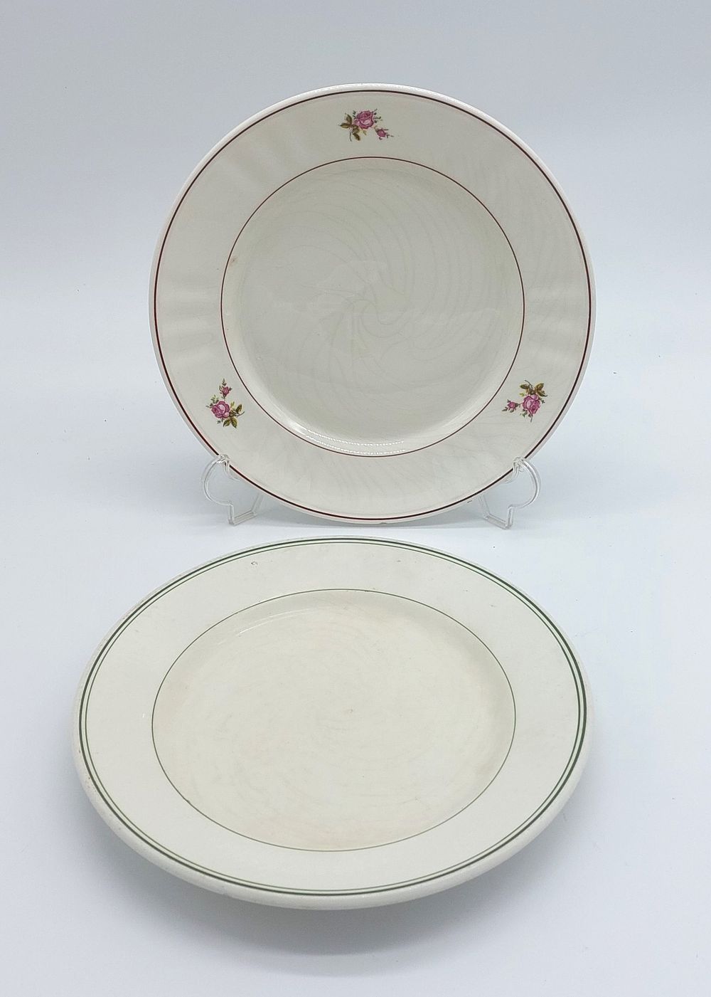 Two Portuguese Earthenware Plates
. Marked on the Sacav&eacute;m base, one with green fillet decoration 
