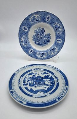Two Oriental Earthenware Plates
. Marked on the base, a soup bowl and a side, with floral 