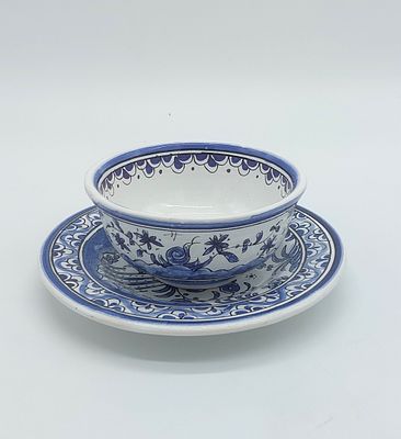 Bowl and Plate in Portuguese Faience
. Marked on the base, floral and geometric decoration in 