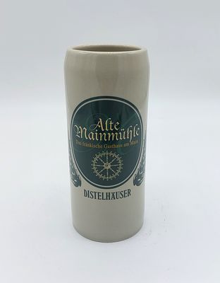 Advertising mug made of earthenware.
. Cylindrical body with a hollow side handle, bearing the 