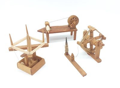 Miniature Wooden Crafts
. Wooden bodies representing traditional spinning tools, in good general 