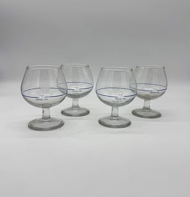 Set of Four Glass Balloon Wine Glasses
. Cresal-brand glass flasks with a blue calibration mark; 