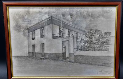 Charcoal on Paper Manuel Sousa 12\2010. Charcoal on Paper, drawing of a house with trees, signed 