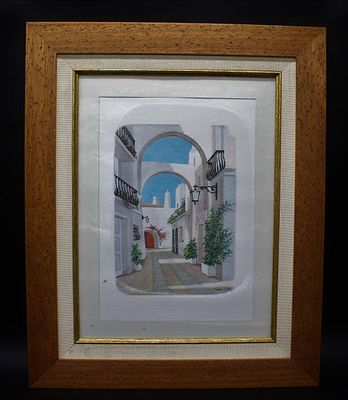 Pictures - Lithograph by Sandro Guidi. Urban landscape lithograph with polychrome decoration 