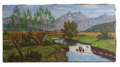 Dipinto olio su tela raff. 'PAESAGGIO FLUVIALE'. Firmato R. THOMAS in basso a destra. XX 