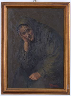 Dipinto olio su tela raff. 'DONNA PENSIEROSA'. Firmato C. FORNARI in basso a destra. Inizi XX 