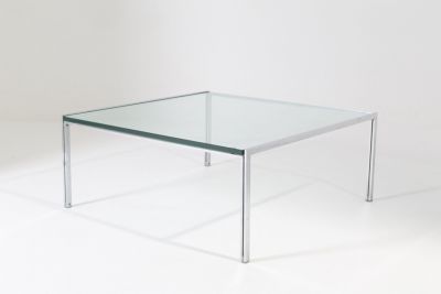 ROSS LITTELL (1924-2000) per ICF. Tavolino in acciaio e vetro. Anni '70. Misure : Lung. cm. 100 