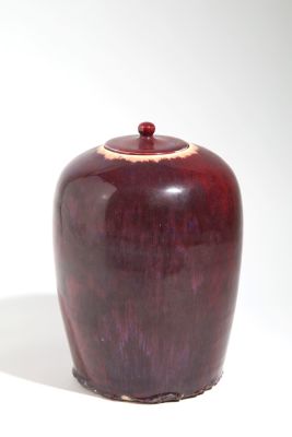 Potiches. Alt. 29 cm ca. Potiches in porcellana color melanzana. Cina. XIX secolo.