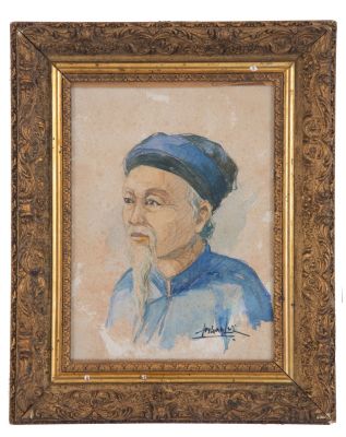 Acquarello "RITRATTO DI VECCHIO ORIENTALE". 32x24,5 cm ca. Acquarello su cartoncino raffigurante 