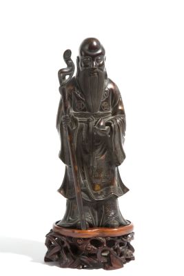 Santone in bronzo. Alt. 25 cm ca. Scultura in bronzo lumeggiato in oro raffigurante "SANTONE". 