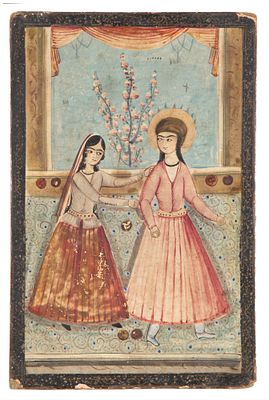 Copertina in cartone. 28x18 cm ca. Copertina in cartone e pelle dipinta double face a scene di 