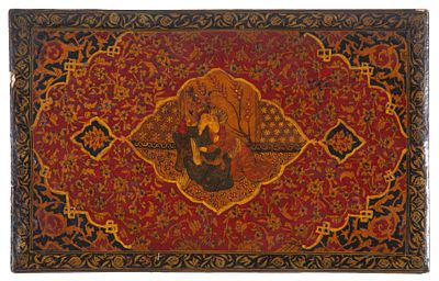 Copertina in cartone. 23x36 cm ca. Copertina in cartone e pelle dipinta a scene di vita 