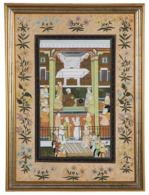 Tempera "SCENE DI VITA ORIENTALE". 52,5x38,5 cm ca. Tempera su seta raffigurante "SCENE DI VITA 