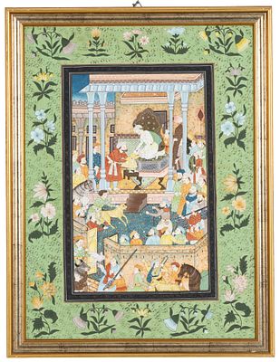 Tempera "SCENE DI VITA ORIENTALE". 52,5x38,5 cm ca. Tempera su seta raffigurante "SCENE DI VITA 