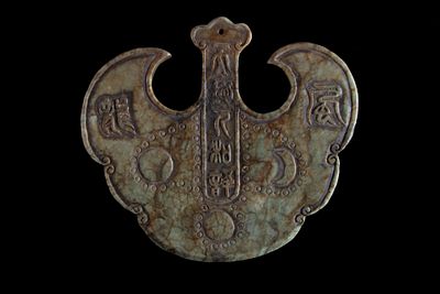 Pendente in giada scolpita. 13x18 cm ca. Pendente in giada finemente intagliata. Cina.