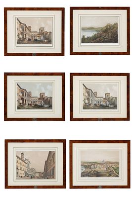 PHILIPPE BENOIST (Ginevra, 1813 - 1880 ca.) - Sei litografie acquarellate "VEDUTE DI ROMA". 46x59 