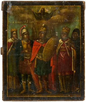 Икона Архангел Михаил, Великомученик Георгий, Святомученица Варвара и Преподобная Марфа. Начало 