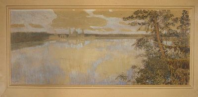 Переплётчиков Василий Васильевич (1863-1918). Вид Сийского монастыря. 1907 г. Картон, карандаш 
