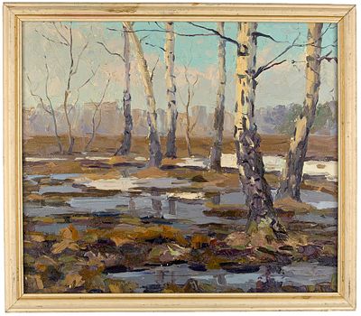 Горлов Николай Николаевич (1917-1987). 
Весна. Таруса. 1958 г. Картон, масло, 32,5&times;38 см. 