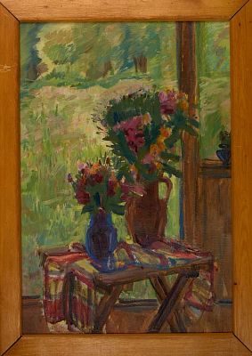 Кольцова-Бычкова Александра Григорьевна (1892-1985). 
Столик на террасе. 1960-70-е гг. Холст 