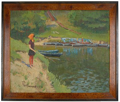 Григорьев Сергей Алексеевич (1910-1988). 
На пристани. 1970 г. Холст, масло, 50&times;60 см. Сл 