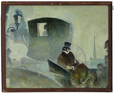 Неизвестный художник. 
Пушкин и Наталия Николаевна. 1970-е гг. Картон, масло, 38&times;47 см.