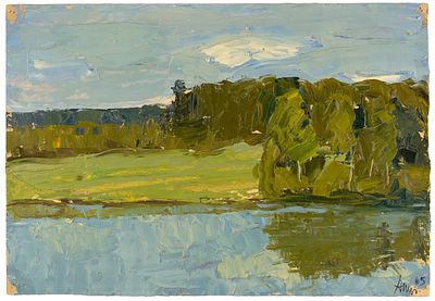 Тимаков Александр Александрович (1930–2023). 
Кратово. Река Переплюйка. 1965 г. Картон, масло 