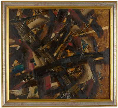 Линьков Алексей Петрович (1951-2014). 
Композиция с золотыми нитями. 1970-е гг. Оргалит, масло 