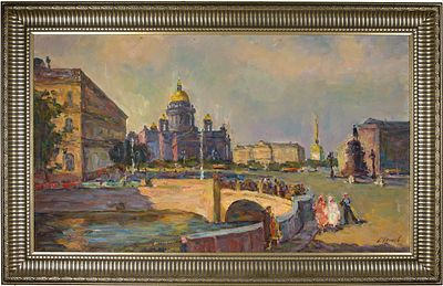 Акимов Алексей Максимович (р. 1932). 
Вид Исакиевской площади в Петербурге. 1990-е гг. Холст 