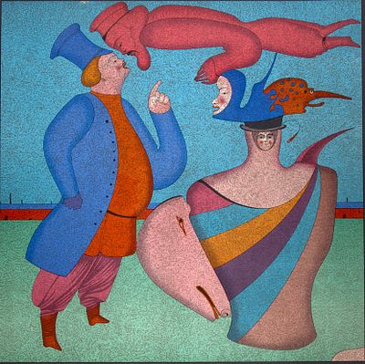 Шемякин Михаил Михайлович (род. 1943). 
Купцы. Лист из серии &laquo;Карнавалы Санкт-Петербурга&raquo;. 